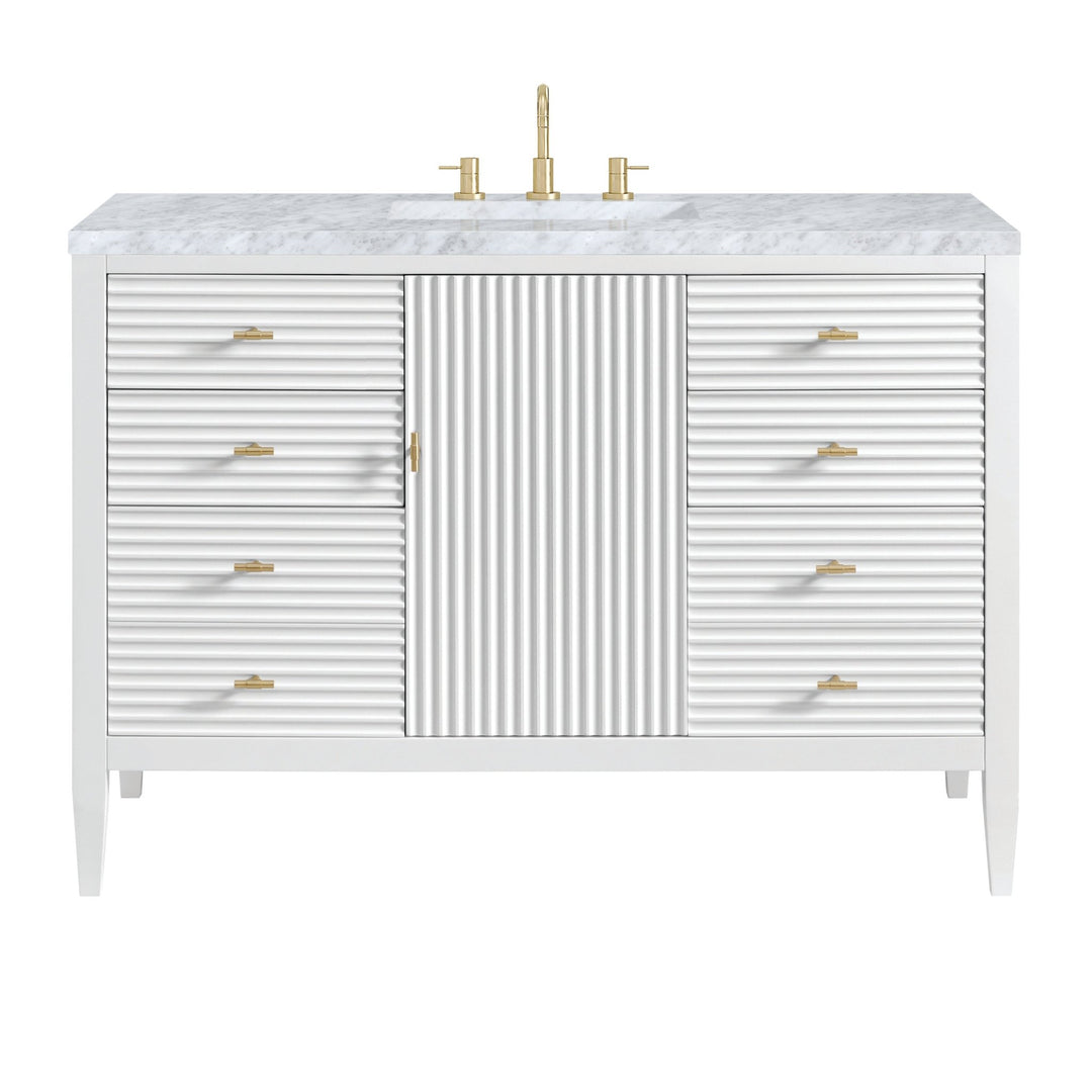 Myrrin 48" Vanity, Bright White w/ 3 CM Carrara White Marble Top