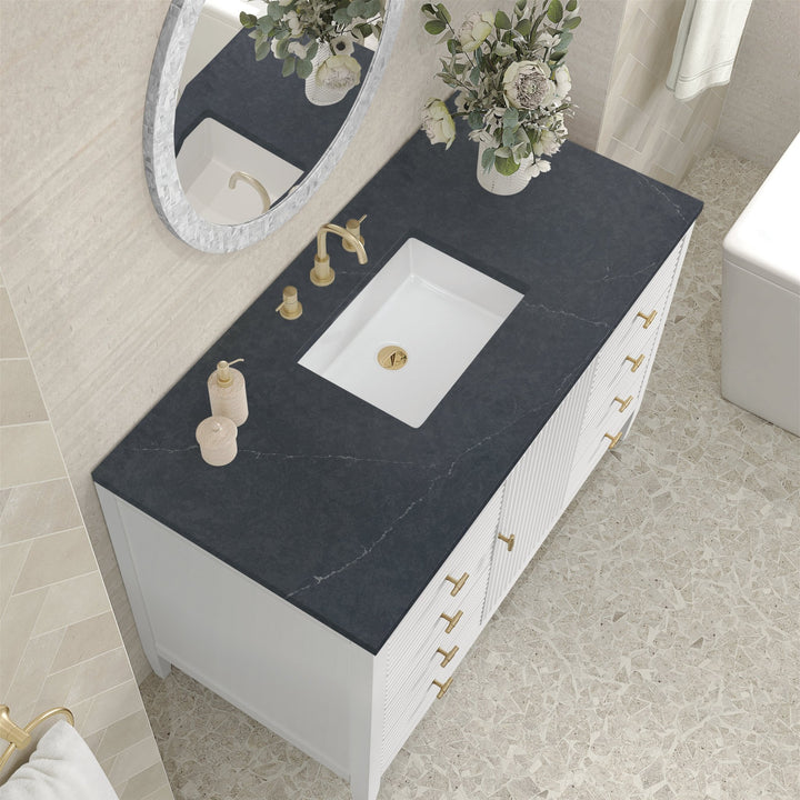 Myrrin 48" Vanity, Bright White w/ 3 CM Charcoal Soapstone Silestone Top