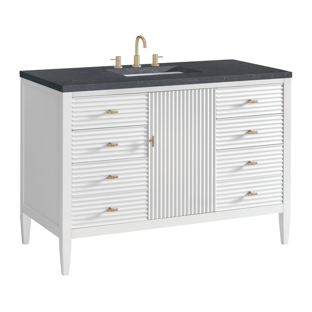 Myrrin 48" Vanity, Bright White w/ 3 CM Charcoal Soapstone Silestone Top
