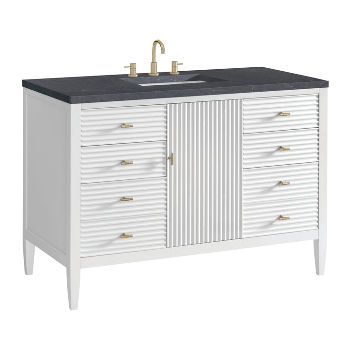 Myrrin 48" Vanity, Bright White w/ 3 CM Charcoal Soapstone Silestone Top