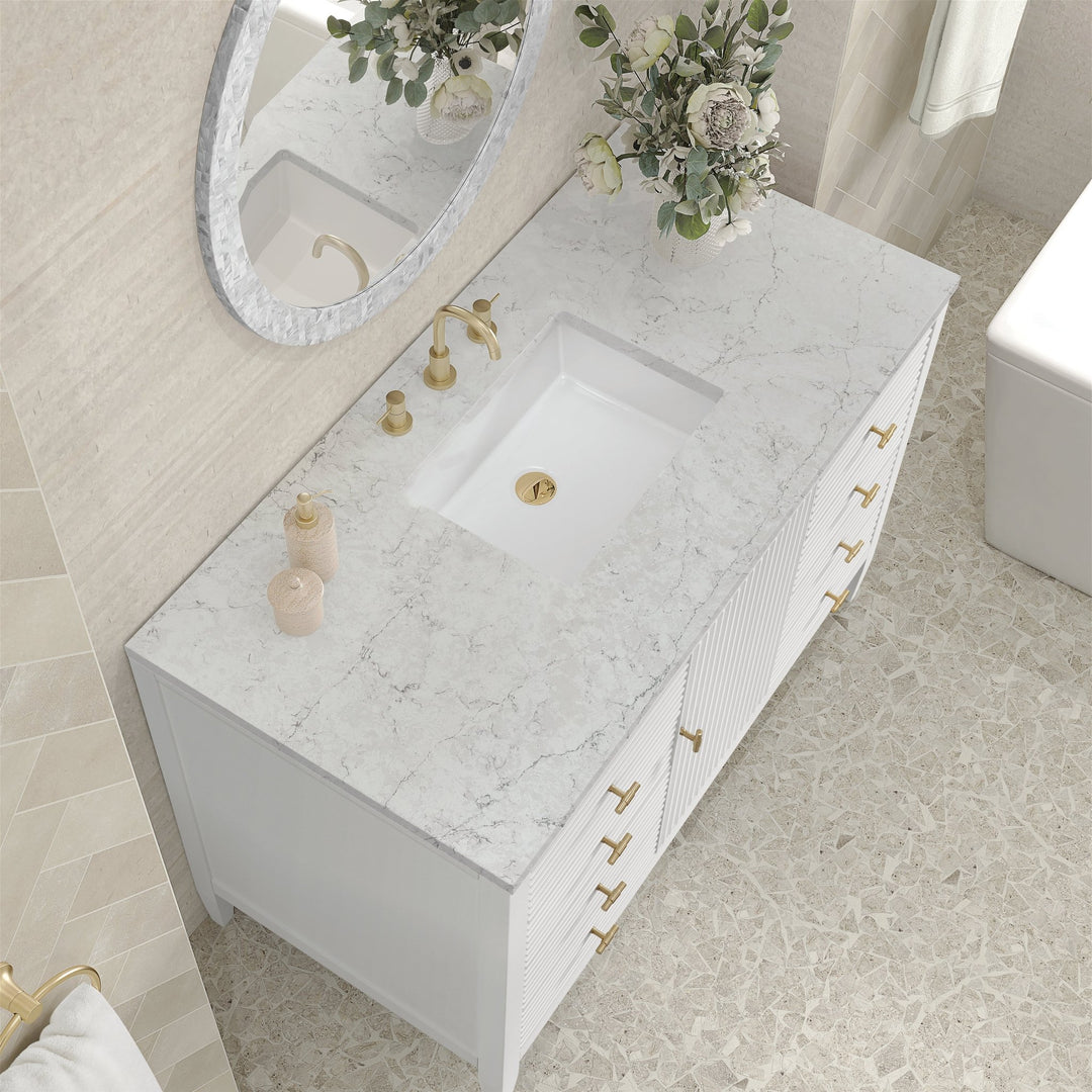 Myrrin 48" Vanity, Bright White w/ 3 CM Eternal Jasmine Pearl Silestone Top