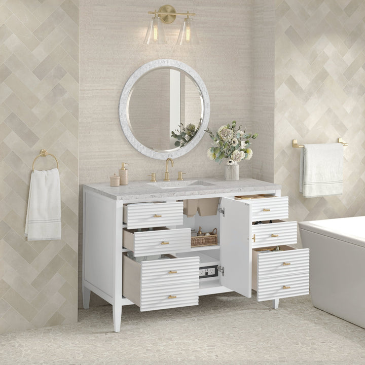 Myrrin 48" Vanity, Bright White w/ 3 CM Eternal Jasmine Pearl Silestone Top