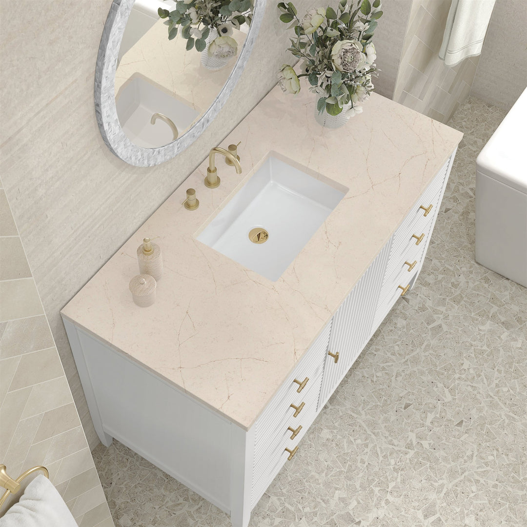 Myrrin 48" Vanity, Bright White w/ 3 CM Eternal Marfil Silestone Top