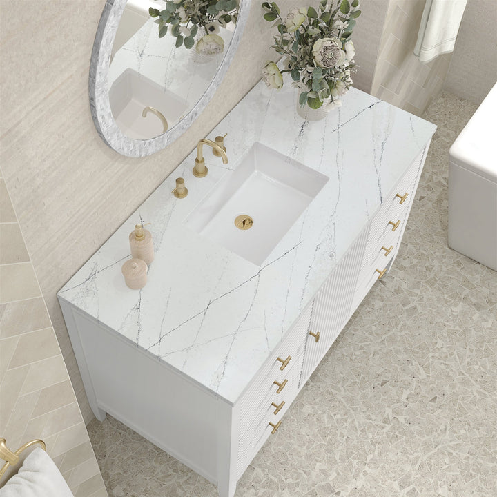 Myrrin 48" Vanity, Bright White w/ 3 CM Ethereal Noctis Silestone Top