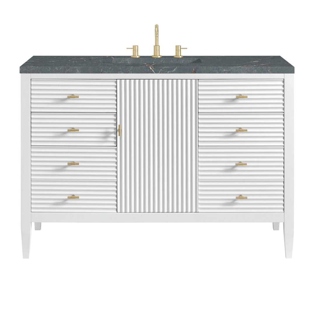 Myrrin 48" Vanity, Bright White w/ 3 CM Parisien Bleu Silestone Top