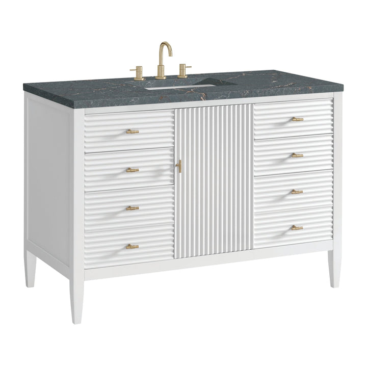 Myrrin 48" Vanity, Bright White w/ 3 CM Parisien Bleu Silestone Top