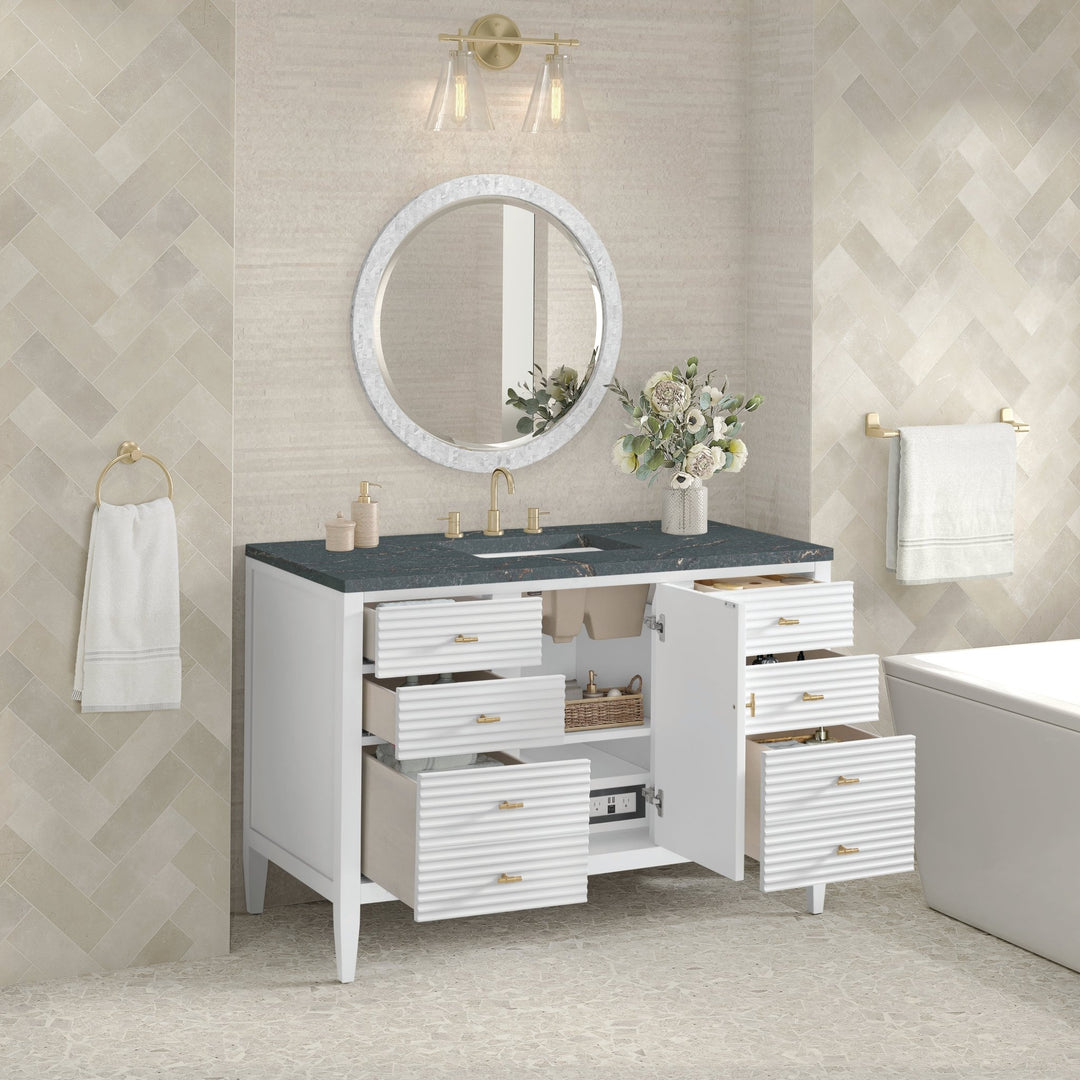 Myrrin 48" Vanity, Bright White w/ 3 CM Parisien Bleu Silestone Top