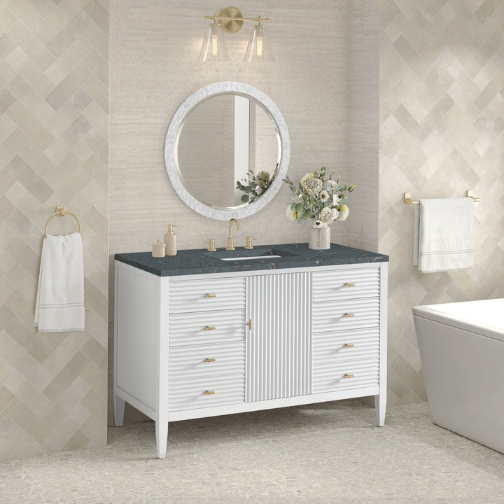 Myrrin 48" Vanity, Bright White w/ 3 CM Parisien Bleu Silestone Top