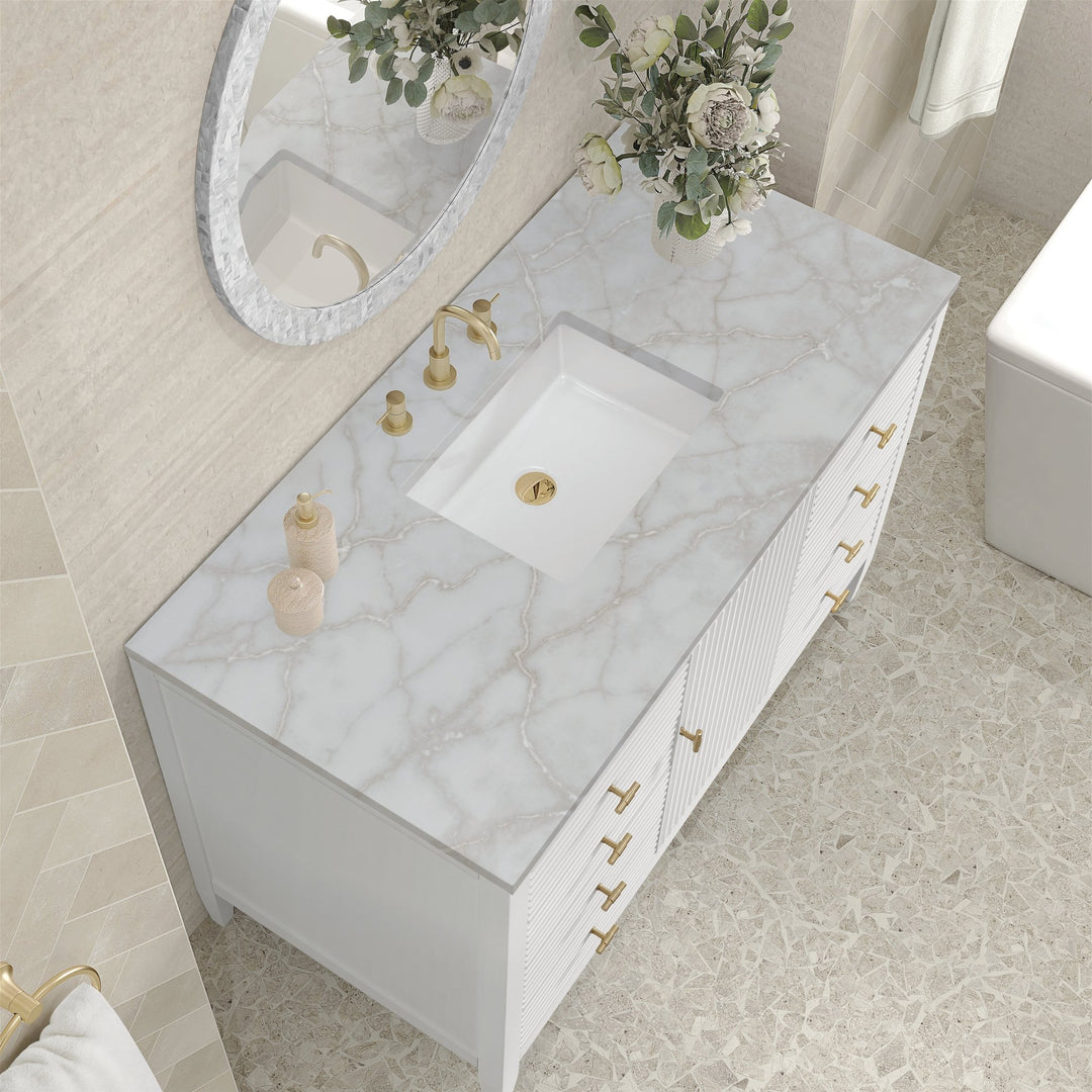 Myrrin 48" Vanity, Bright White w/ 3 CM Victorian Silver Silestone Top
