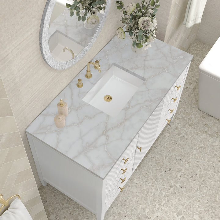 Myrrin 48" Vanity, Bright White w/ 3 CM Victorian Silver Silestone Top