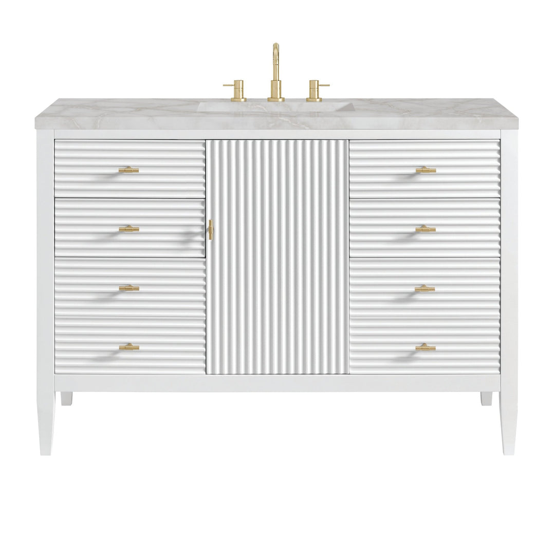 Myrrin 48" Vanity, Bright White w/ 3 CM Victorian Silver Silestone Top