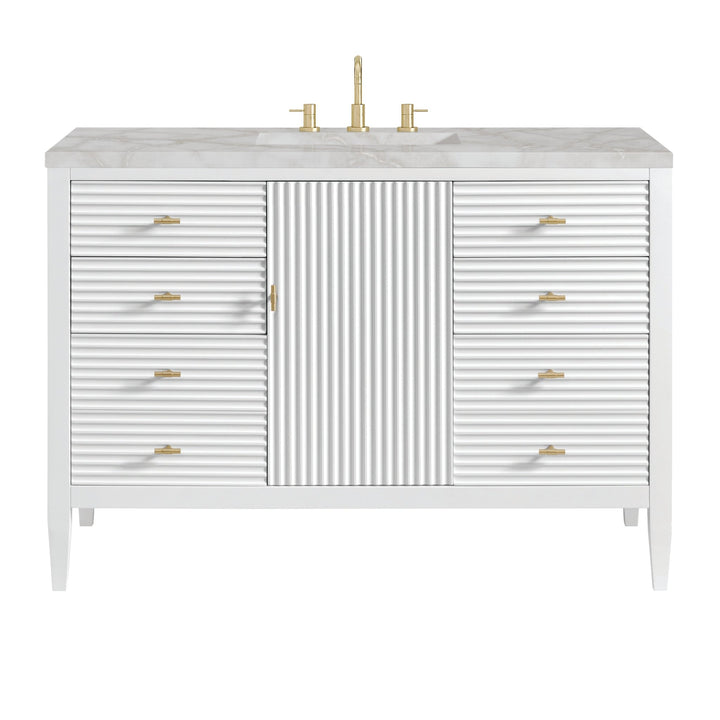 Myrrin 48" Vanity, Bright White w/ 3 CM Victorian Silver Silestone Top