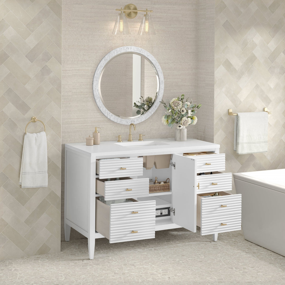 Myrrin 48" Vanity, Bright White w/ 3 CM White Zeus Silestone Top