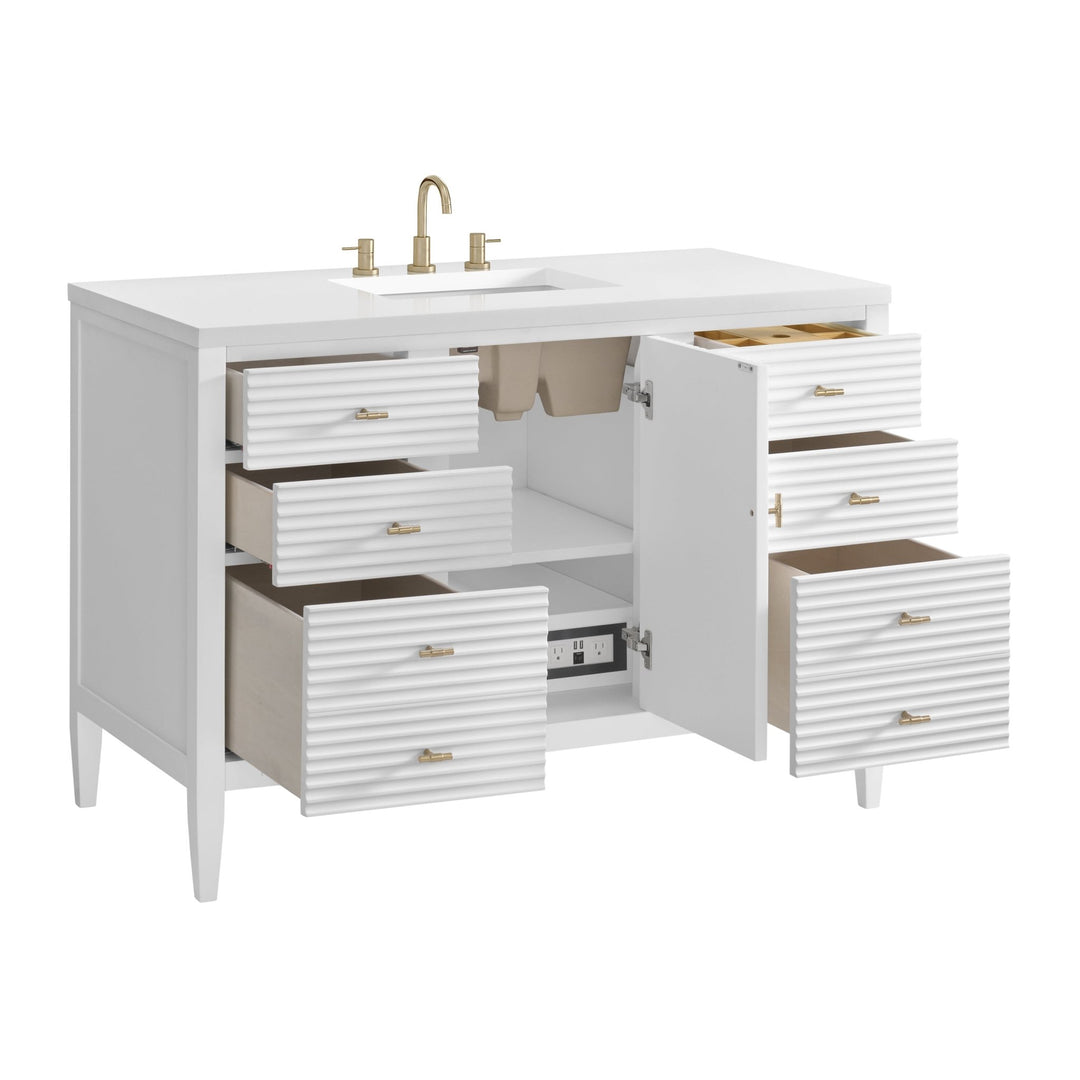 Myrrin 48" Vanity, Bright White w/ 3 CM White Zeus Silestone Top