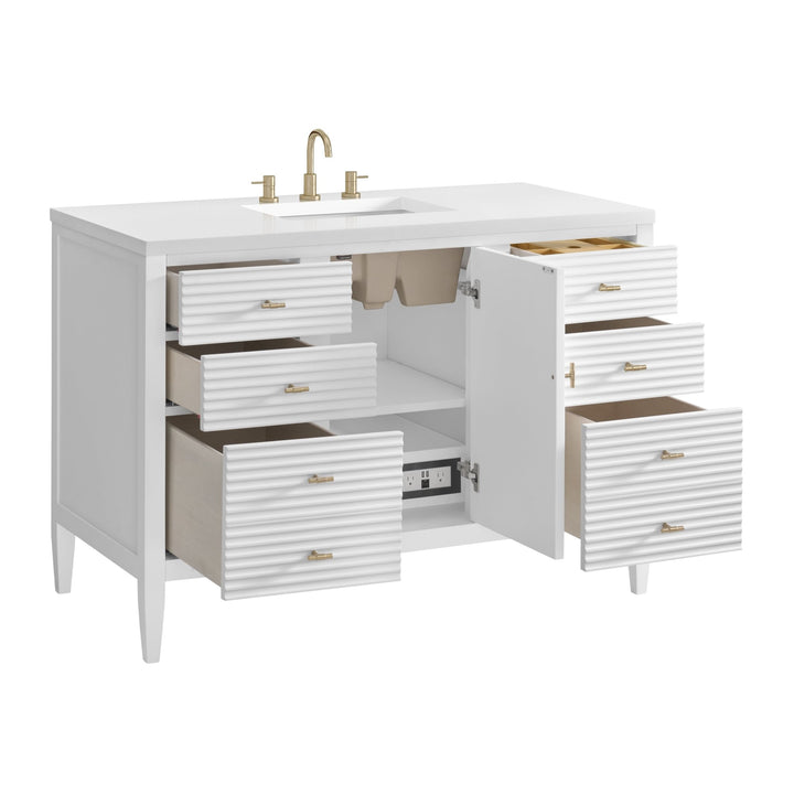 Myrrin 48" Vanity, Bright White w/ 3 CM White Zeus Silestone Top