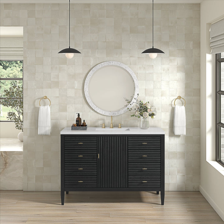 Myrrin 48" Vanity, Carbon Oak w/ 3 CM Arctic Fall Solid Surface Top