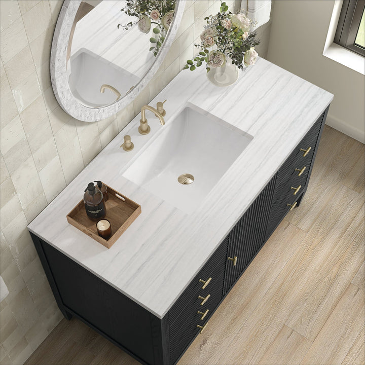 Myrrin 48" Vanity, Carbon Oak w/ 3 CM Arctic Fall Solid Surface Top