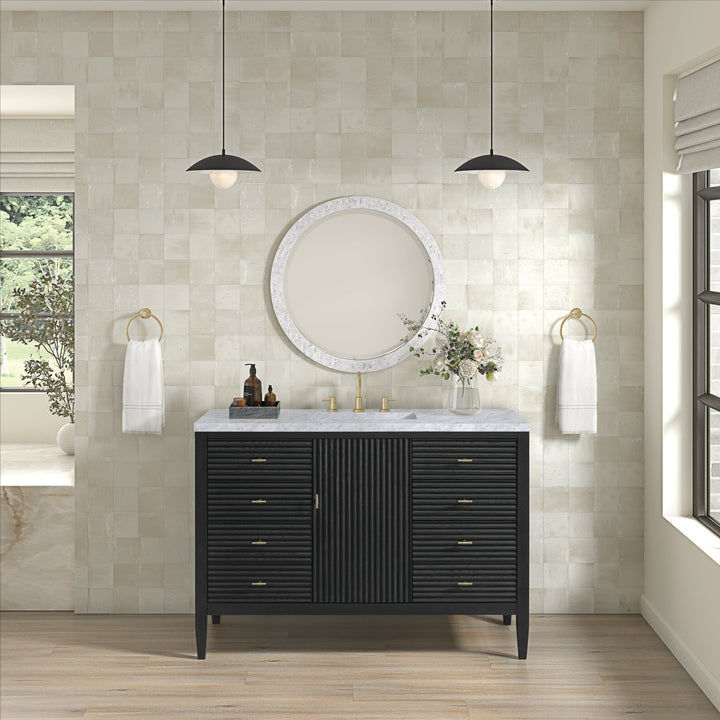 Myrrin 48" Vanity, Carbon Oak w/ 3 CM Carrara White Marble Top