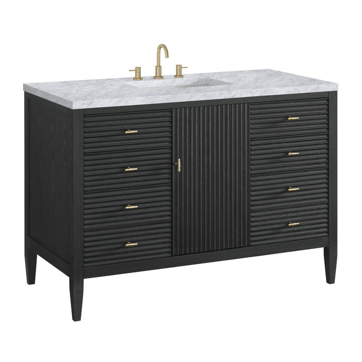 Myrrin 48" Vanity, Carbon Oak w/ 3 CM Carrara White Marble Top