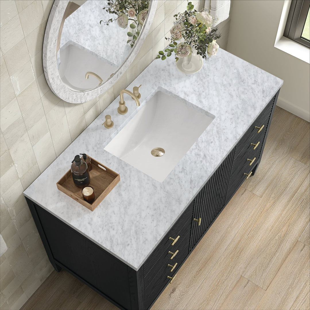 Myrrin 48" Vanity, Carbon Oak w/ 3 CM Carrara White Marble Top
