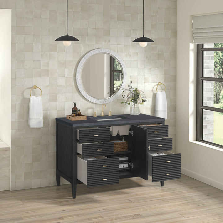 Myrrin 48" Vanity, Carbon Oak w/ 3 CM Charcoal Soapstone Silestone Top