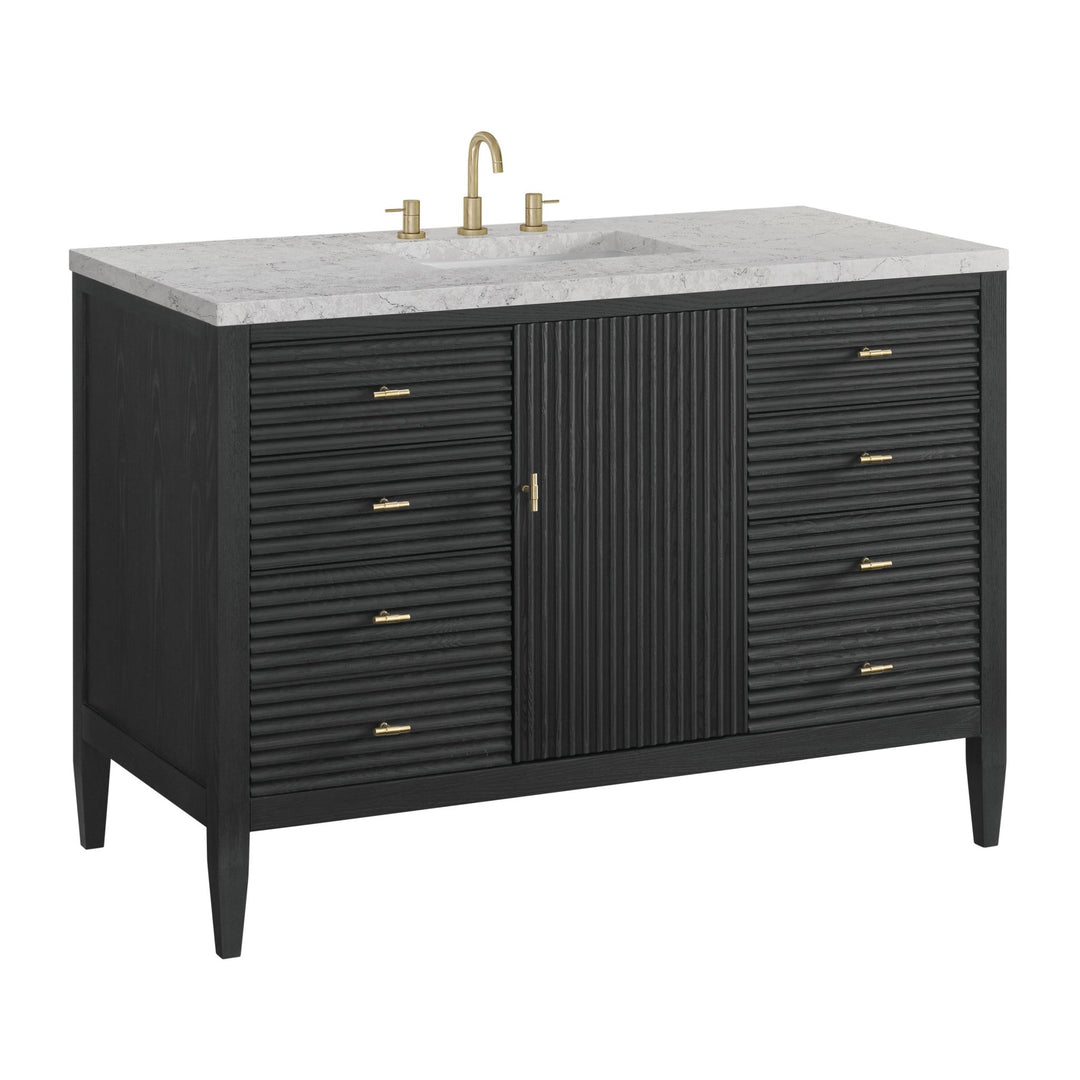 Myrrin 48" Vanity, Carbon Oak w/ 3 CM Eternal Jasmine Pearl Silestone Top