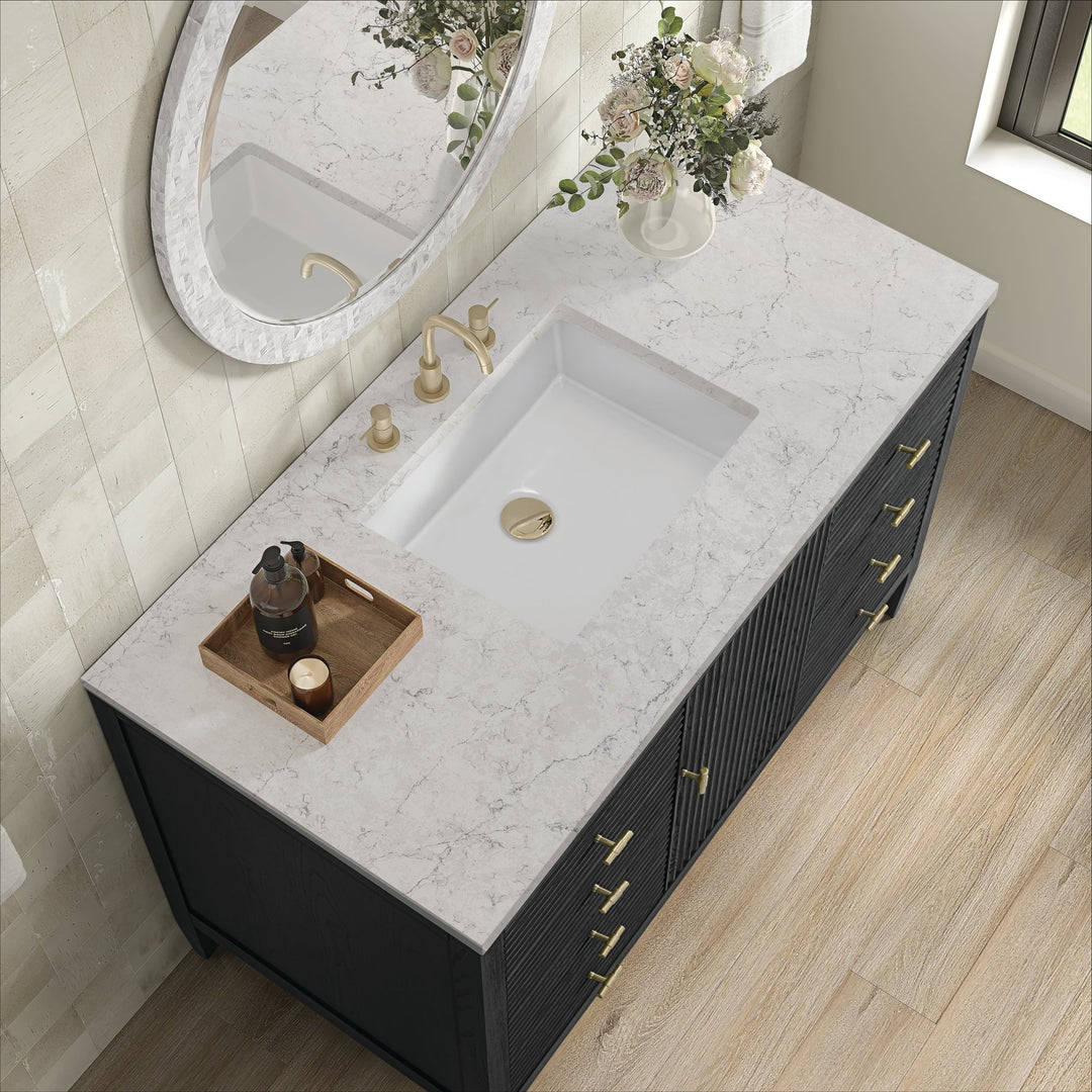 Myrrin 48" Vanity, Carbon Oak w/ 3 CM Eternal Jasmine Pearl Silestone Top w/FreePower Wireless Charger