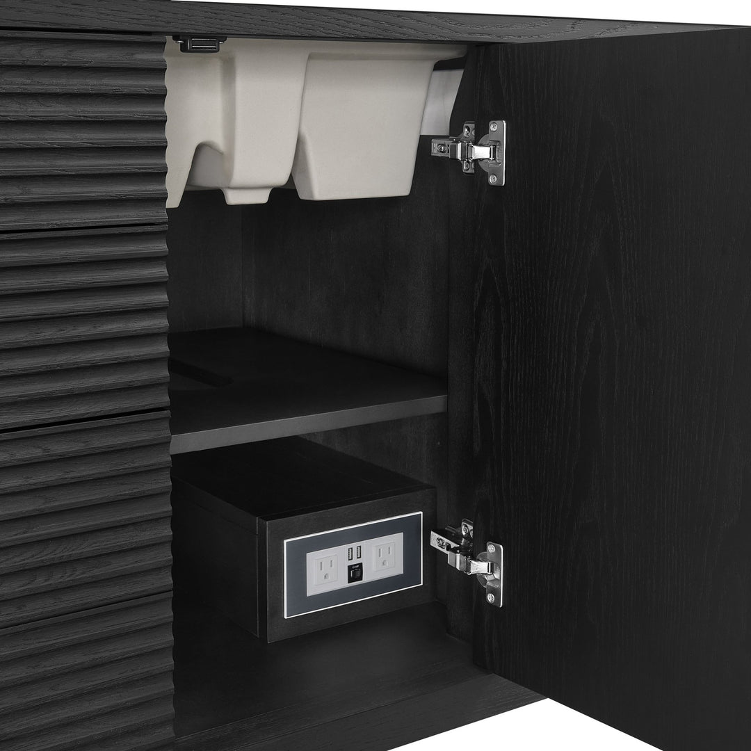 Myrrin 48" Vanity, Carbon Oak w/ 3 CM Ethereal Noctis Silestone Top w/FreePower Wireless Charger