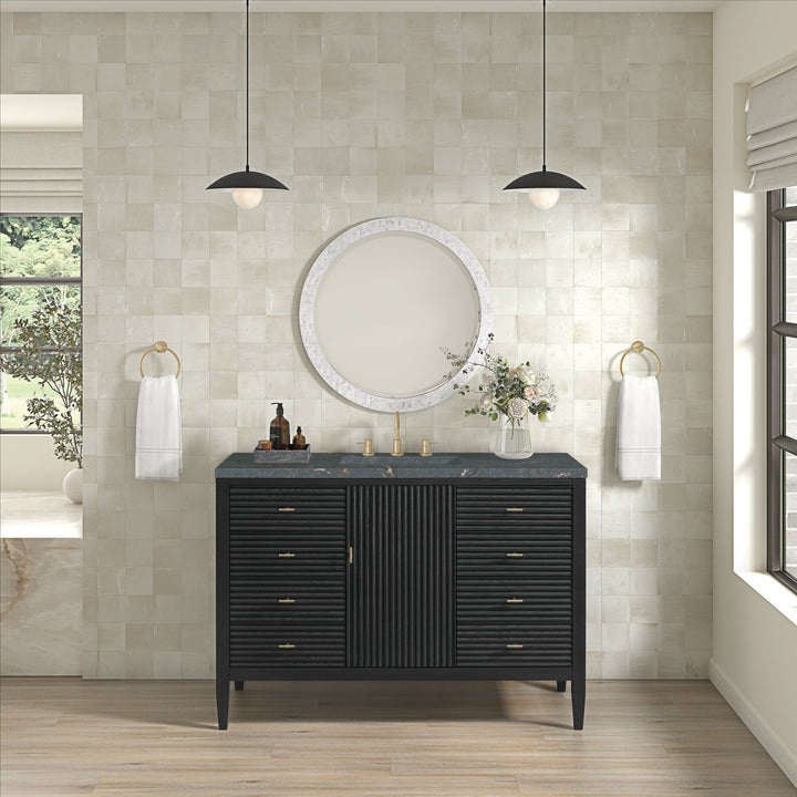Myrrin 48" Vanity, Carbon Oak w/ 3 CM Parisien Bleu Silestone Top