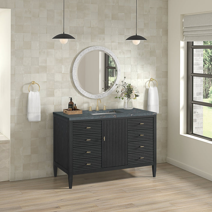 Myrrin 48" Vanity, Carbon Oak w/ 3 CM Parisien Bleu Silestone Top