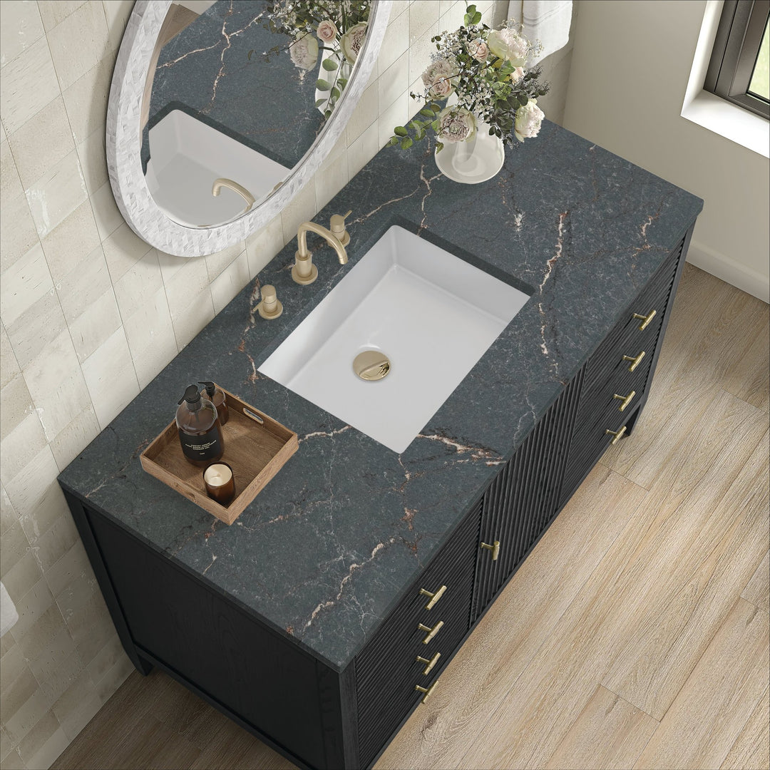 Myrrin 48" Vanity, Carbon Oak w/ 3 CM Parisien Bleu Silestone Top w/FreePower Wireless Charger