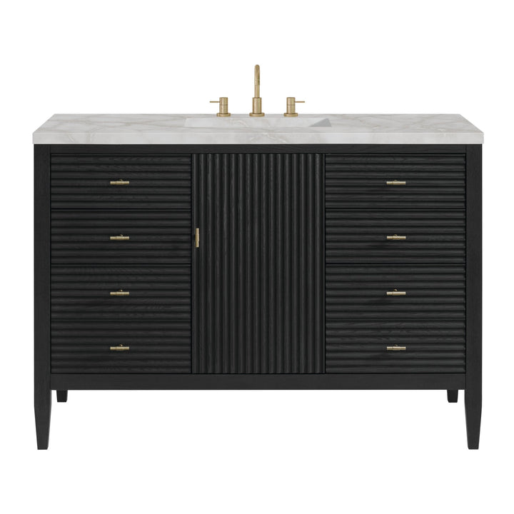 Myrrin 48" Vanity, Carbon Oak w/ 3 CM Victorian Silver Silestone Top