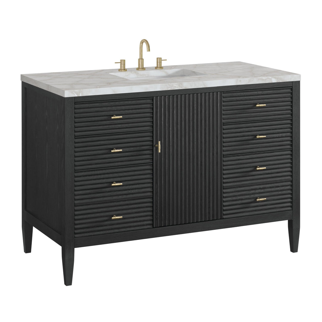 Myrrin 48" Vanity, Carbon Oak w/ 3 CM Victorian Silver Silestone Top