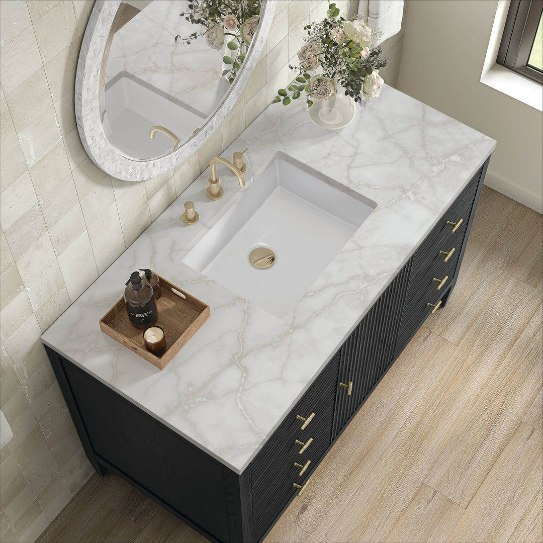 Myrrin 48" Vanity, Carbon Oak w/ 3 CM Victorian Silver Silestone Top