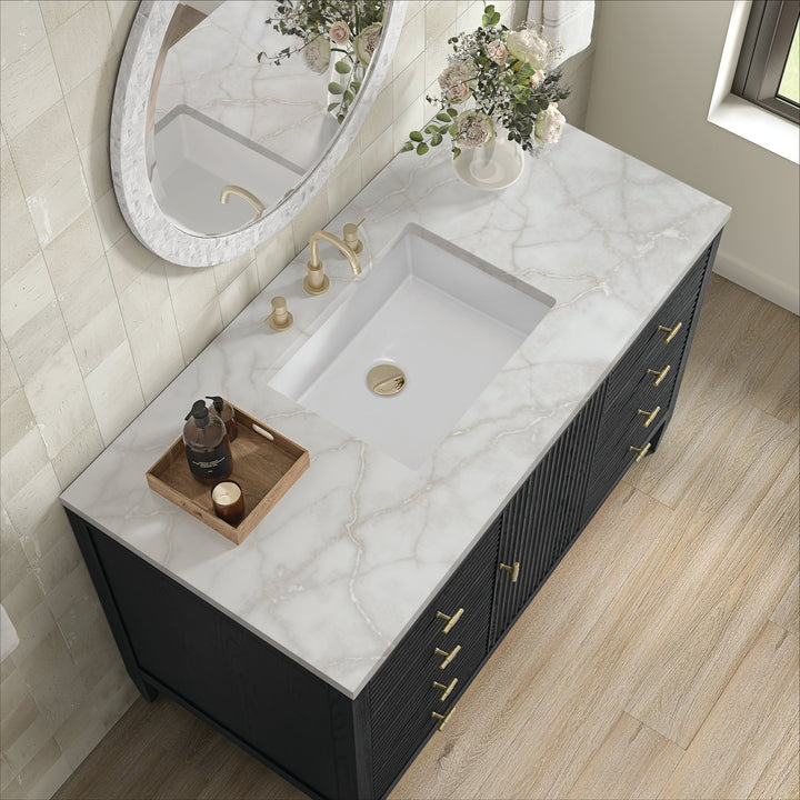 Myrrin 48" Vanity, Carbon Oak w/ 3 CM Victorian Silver Silestone Top