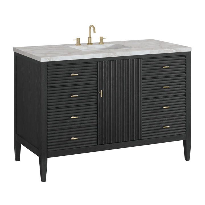 Myrrin 48" Vanity, Carbon Oak w/ 3 CM Victorian Silver Silestone Top w/FreePower Wireless Charger