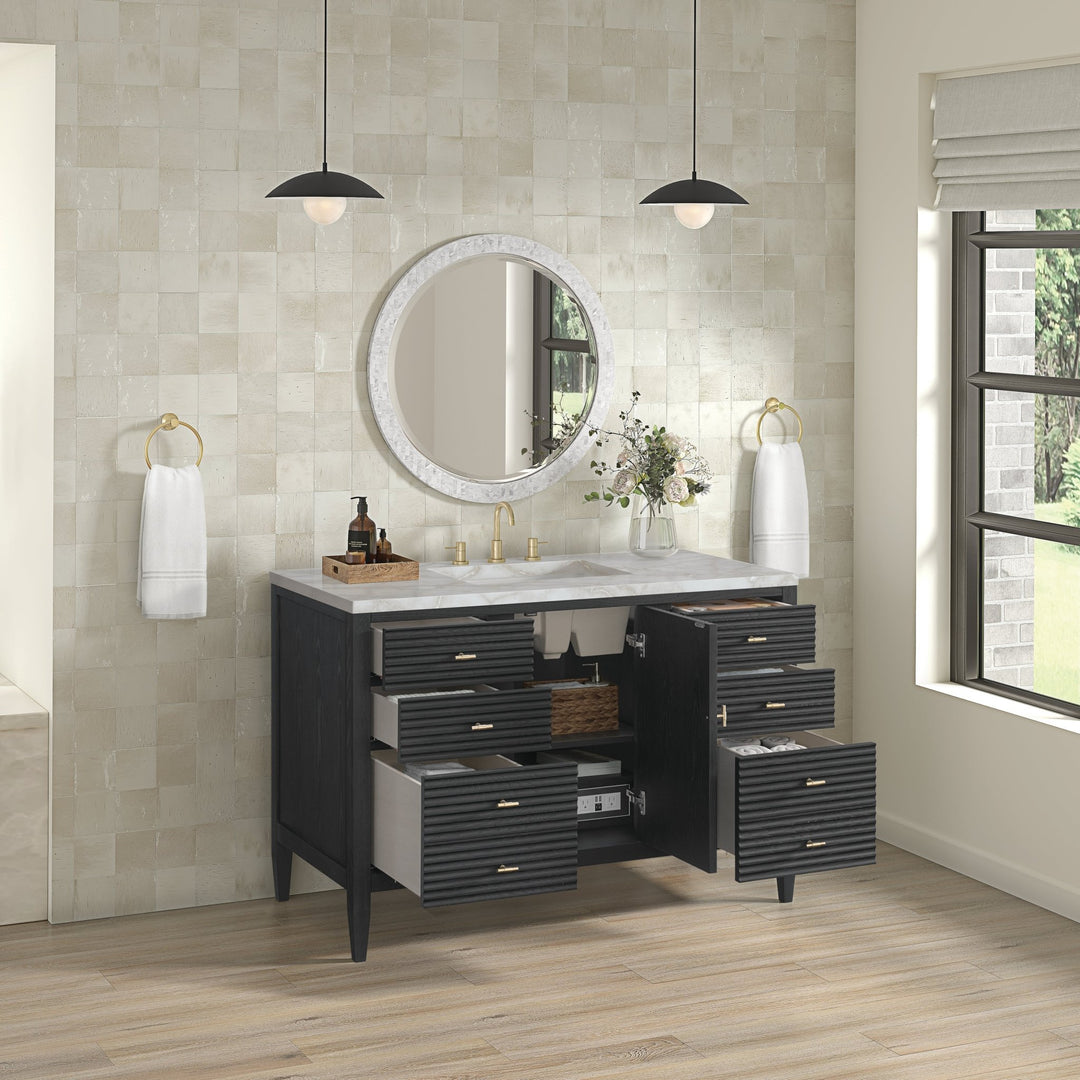 Myrrin 48" Vanity, Carbon Oak w/ 3 CM Victorian Silver Silestone Top w/FreePower Wireless Charger