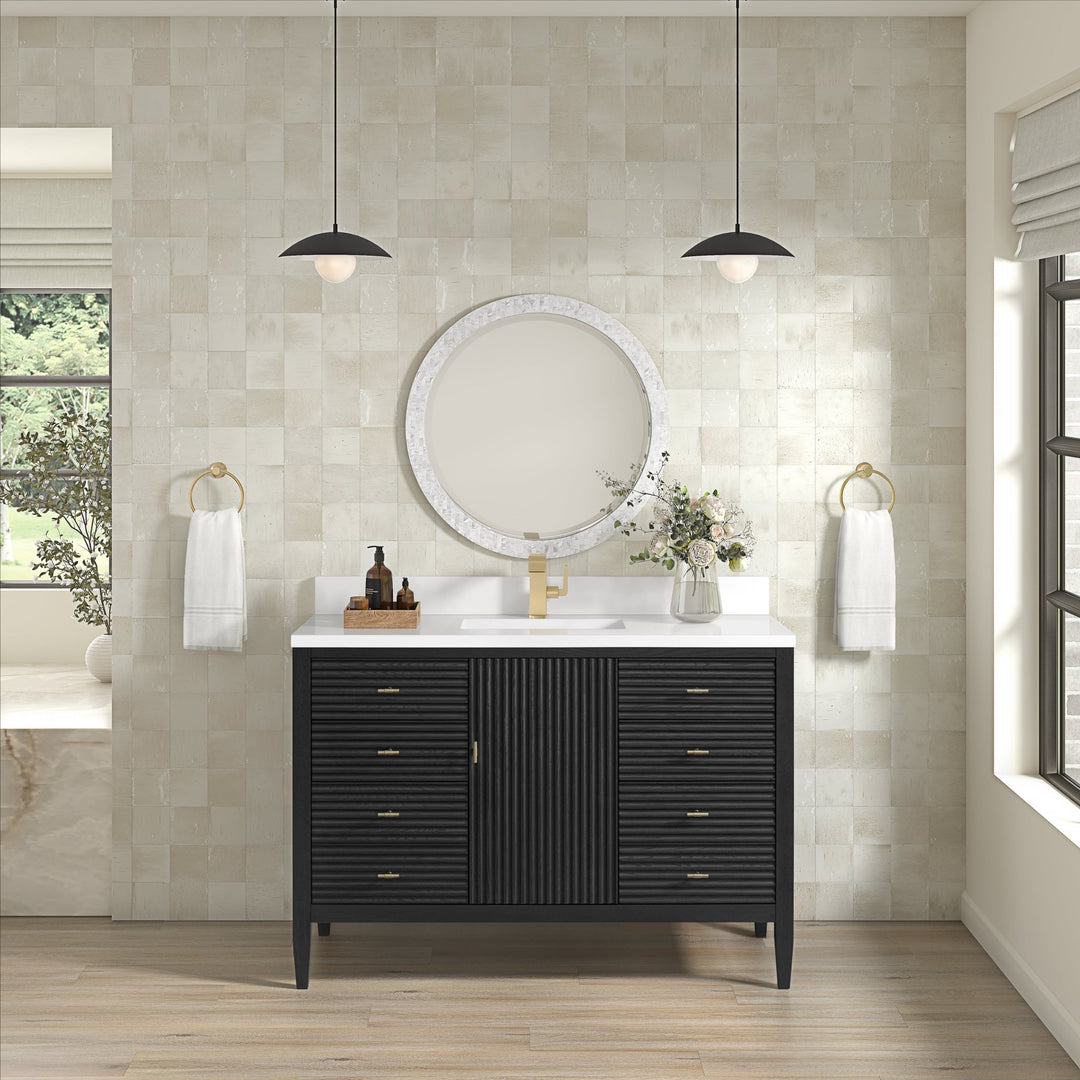 Myrrin 48" Vanity, Carbon Oak w/ 3 CM White Zeus Silestone Top