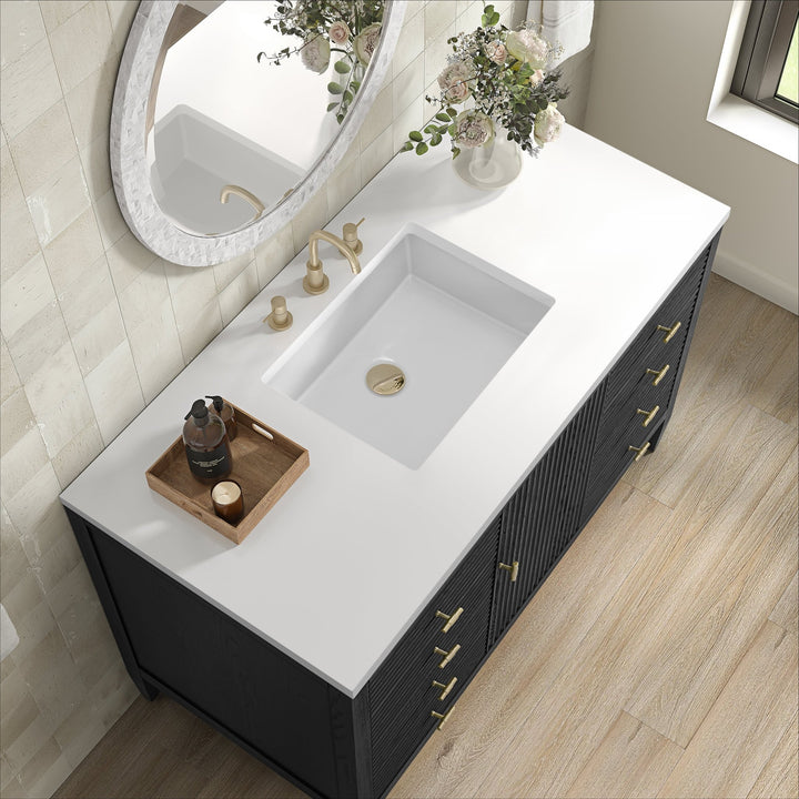 Myrrin 48" Vanity, Carbon Oak w/ 3 CM White Zeus Silestone Top