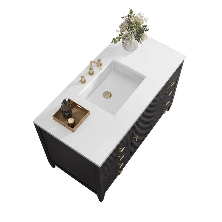 Myrrin 48" Vanity, Carbon Oak w/ 3 CM White Zeus Silestone Top