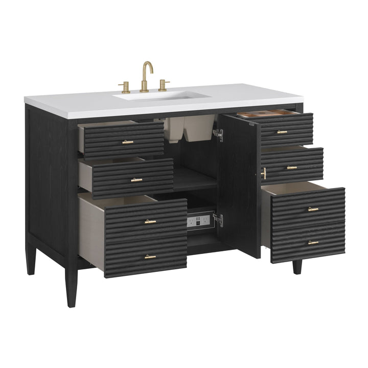 Myrrin 48" Vanity, Carbon Oak w/ 3 CM White Zeus Silestone Top