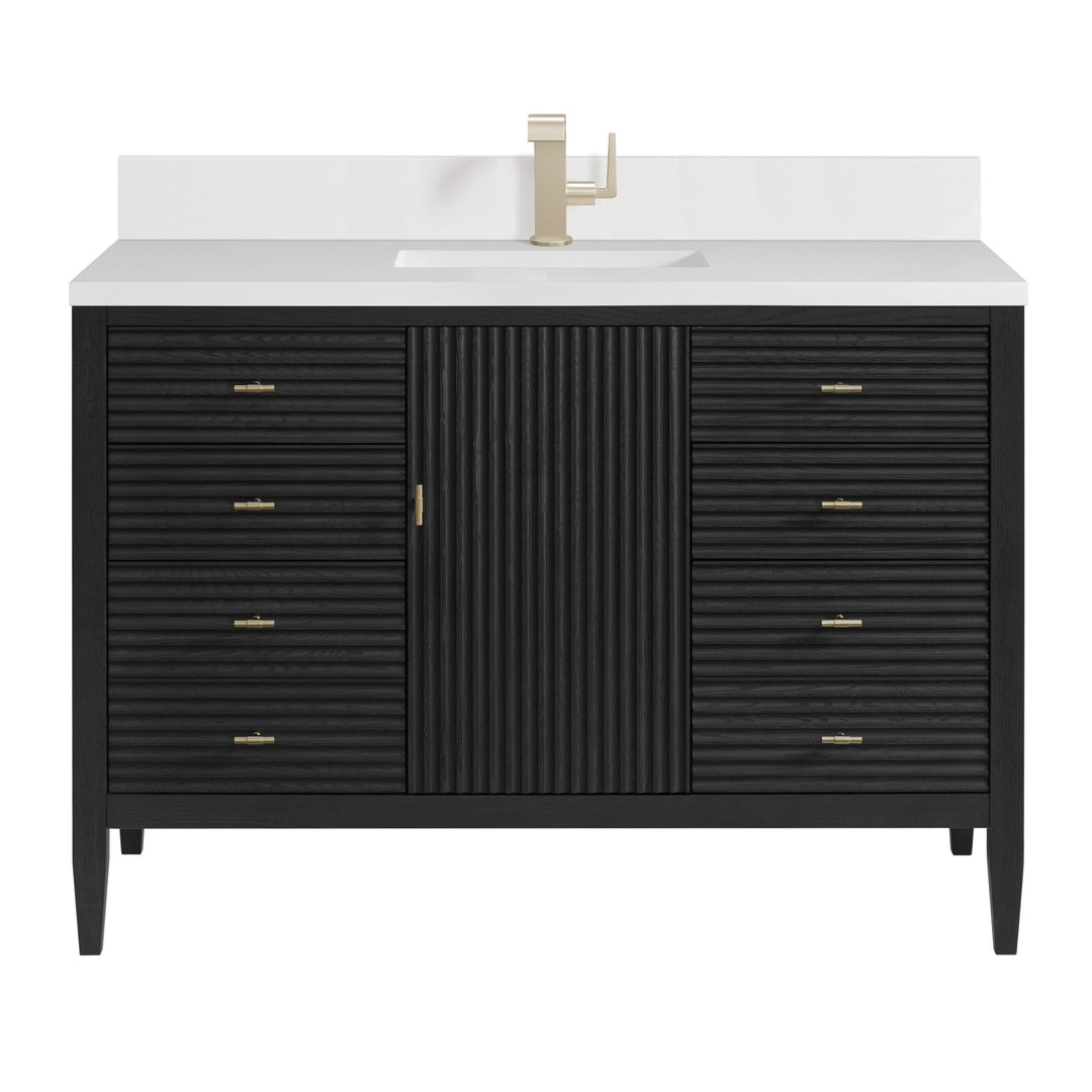 Myrrin 48" Vanity, Carbon Oak w/ Single Hole 3 CM White Zeus Silestone Top & Backsplash