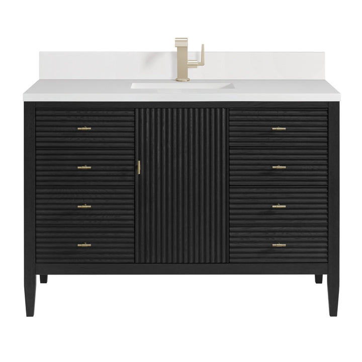Myrrin 48" Vanity, Carbon Oak w/ Single Hole 3 CM White Zeus Silestone Top & Backsplash