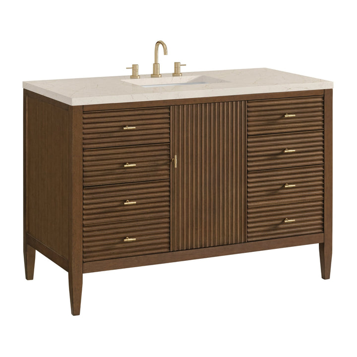Myrrin 48" Vanity, Mid Century Walnut w/ 3 CM Eternal Marfil Silestone Top