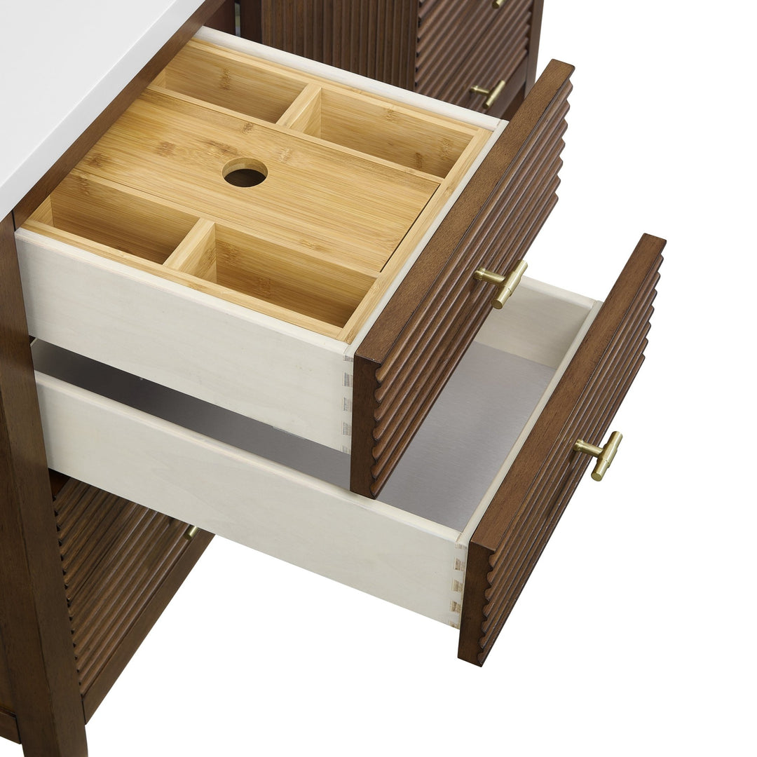 Myrrin 48" Vanity, Mid Century Walnut w/ 3 CM Ethereal Noctis Silestone Top w/FreePower Wireless Charger