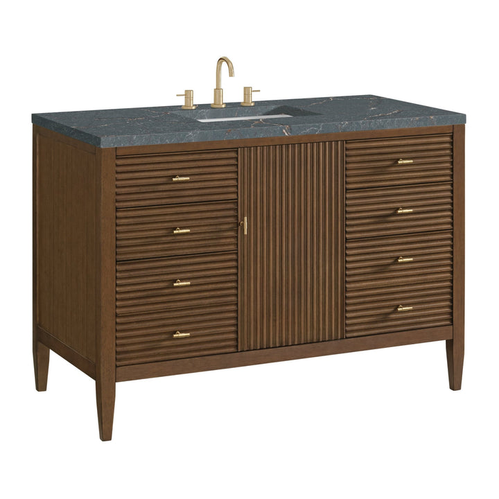 Myrrin 48" Vanity, Mid Century Walnut w/ 3 CM Parisien Bleu Silestone Top