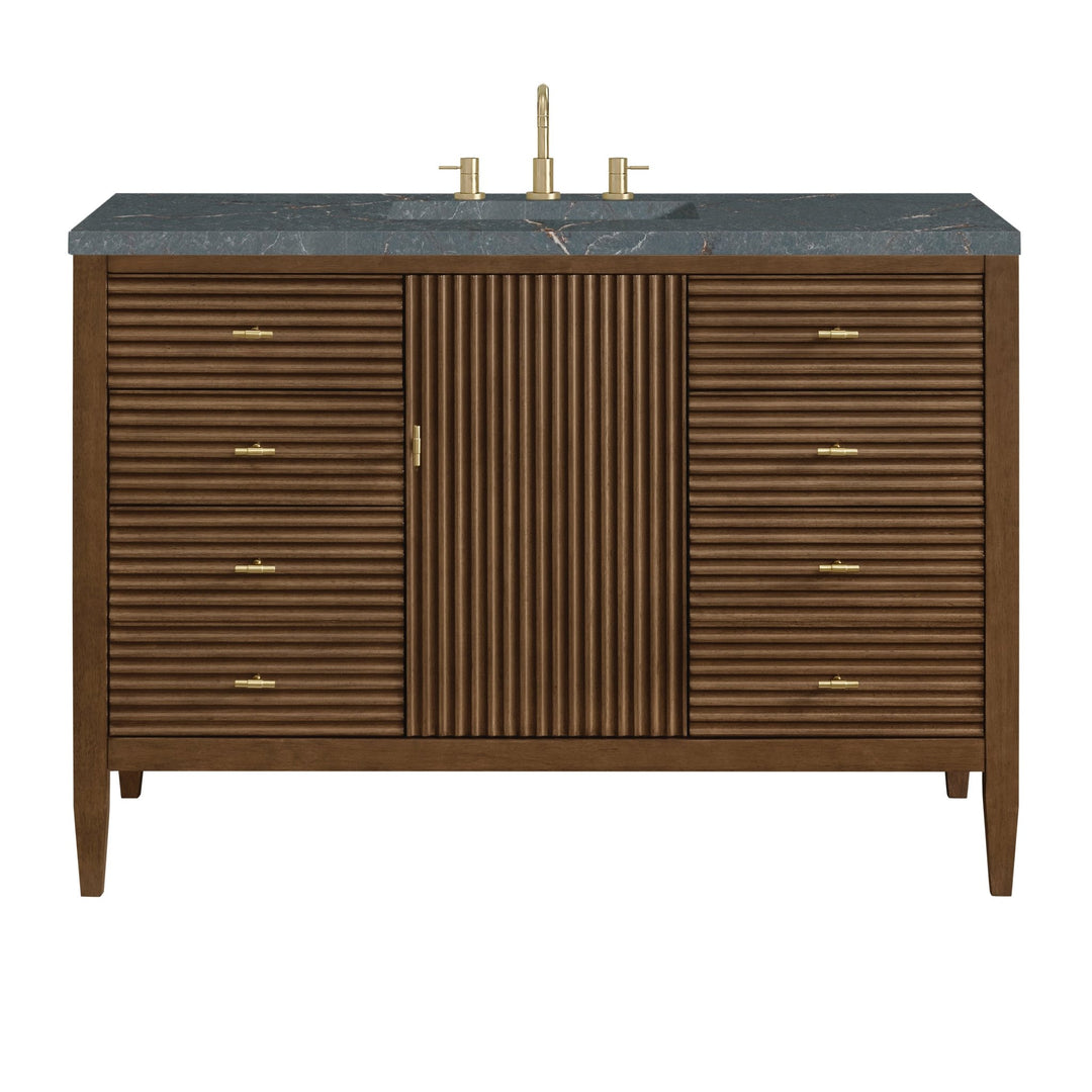 Myrrin 48" Vanity, Mid Century Walnut w/ 3 CM Parisien Bleu Silestone Top w/FreePower Wireless Charger