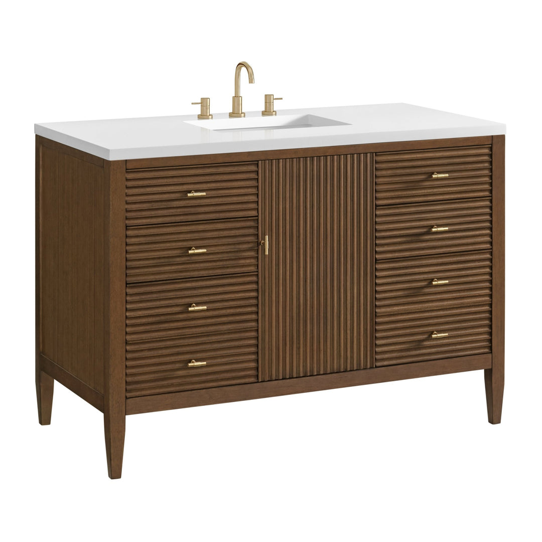 Myrrin 48" Vanity, Mid Century Walnut w/ 3 CM White Zeus Silestone Top