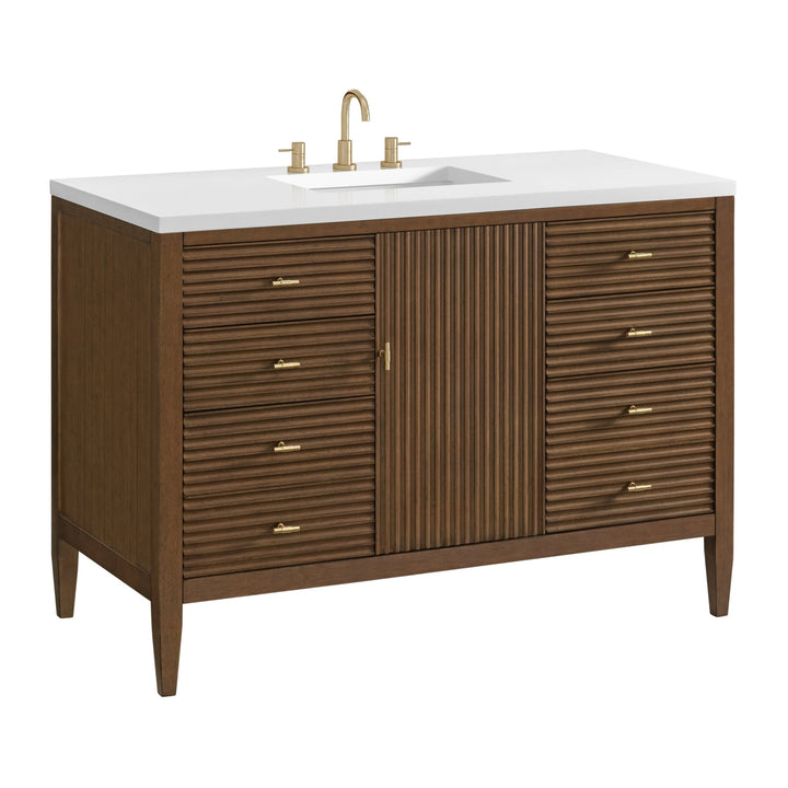 Myrrin 48" Vanity, Mid Century Walnut w/ 3 CM White Zeus Silestone Top