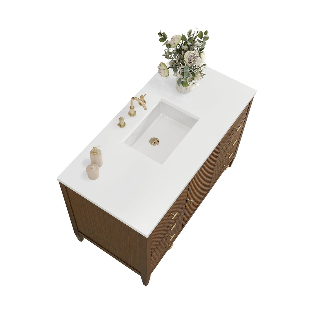 Myrrin 48" Vanity, Mid Century Walnut w/ 3 CM White Zeus Silestone Top